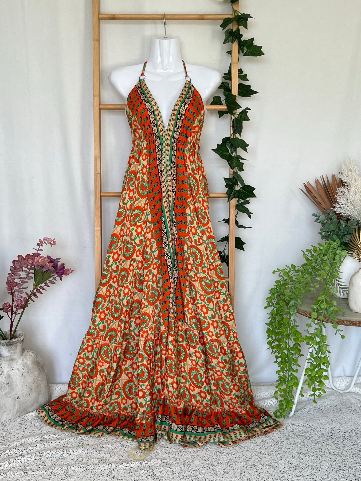 Orange silk outlet maxi dress